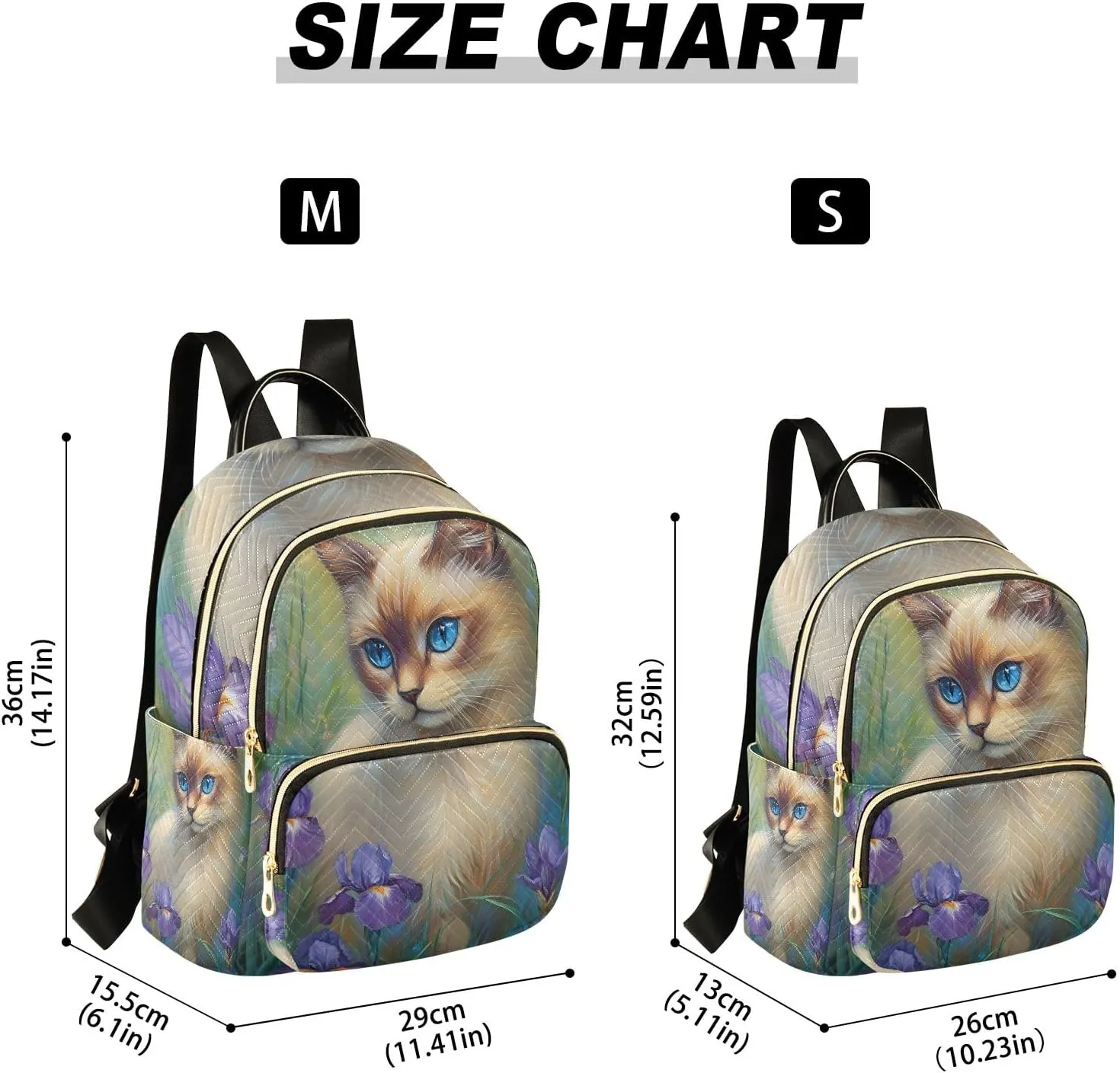 ODAWA Cat with Purple Floral Ladies Small Backpack Quilted Backpack Purse for Women