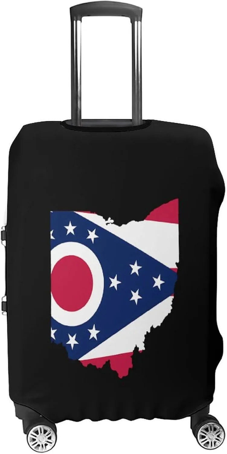 Ohio Map Flag Fashion Luggage Cover Protector Washable Elastic Suitcase Cover Anti-Scratch