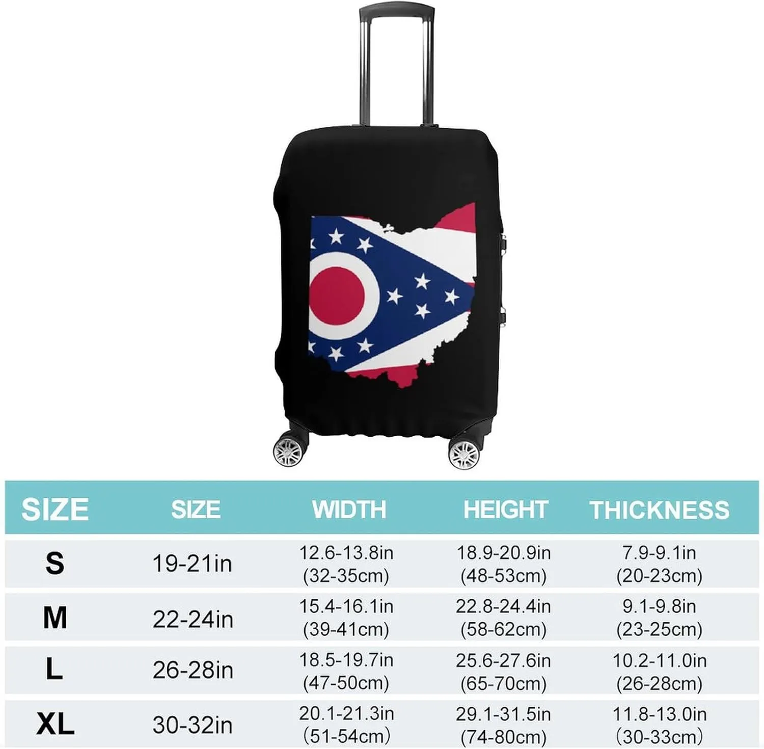 Ohio Map Flag Fashion Luggage Cover Protector Washable Elastic Suitcase Cover Anti-Scratch