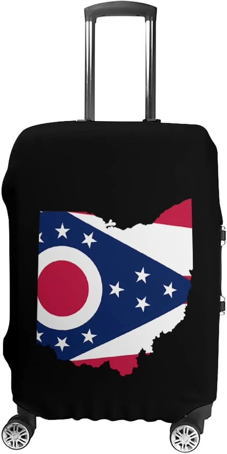 Ohio Map Flag Fashion Luggage Cover Protector Washable Elastic Suitcase Cover Anti-Scratch