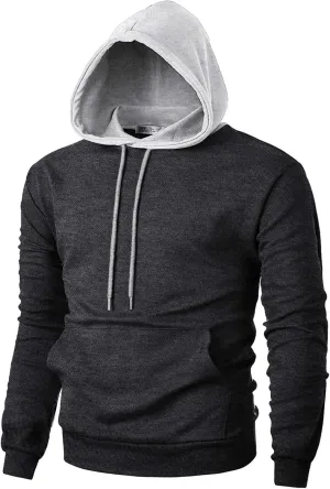 Ohoo Mens Color-Block Hooded Sweatshirt with Kangaroo Pocket Slim Fit Lightweight Pullover