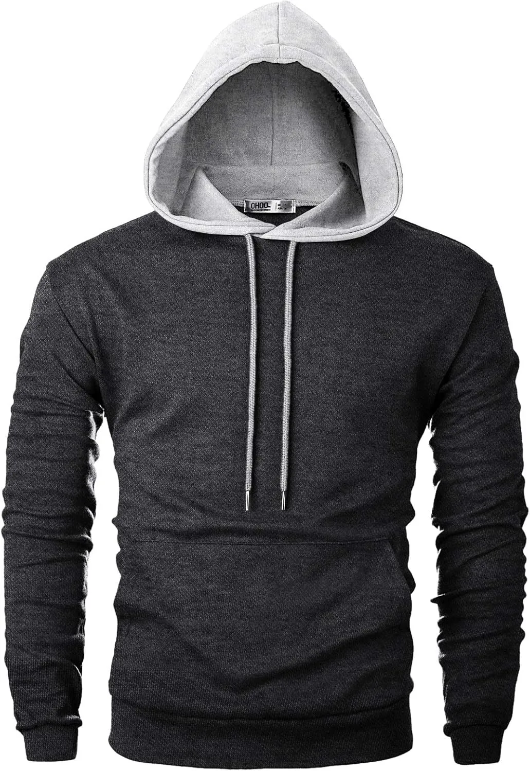Ohoo Mens Color-Block Hooded Sweatshirt with Kangaroo Pocket Slim Fit Lightweight Pullover