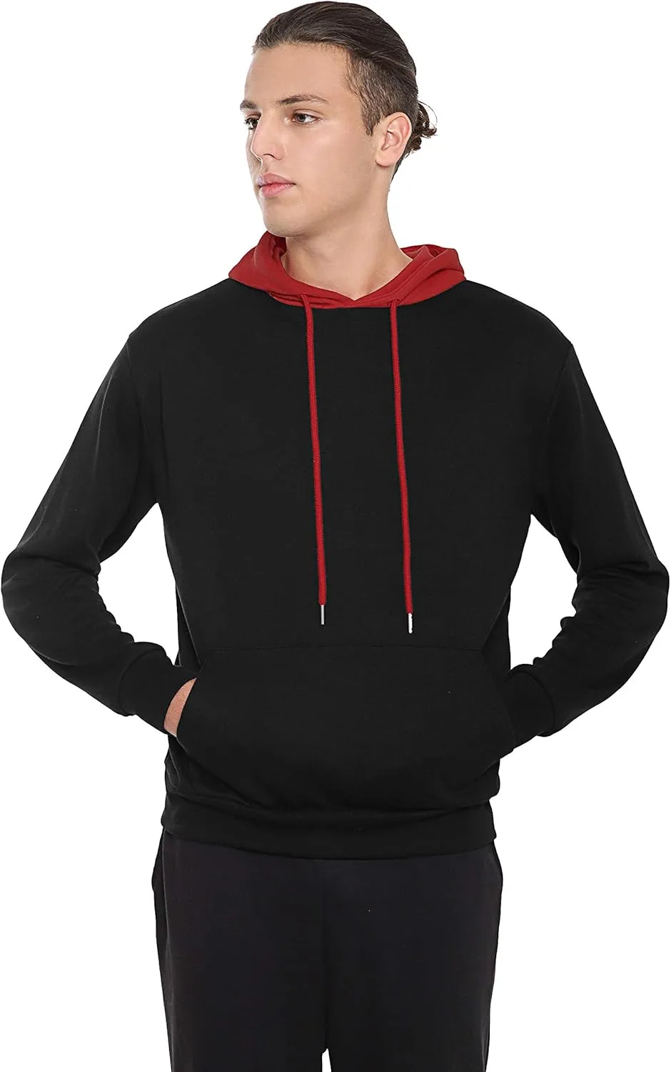 Ohoo Mens Color-Block Hooded Sweatshirt with Kangaroo Pocket Slim Fit Lightweight Pullover