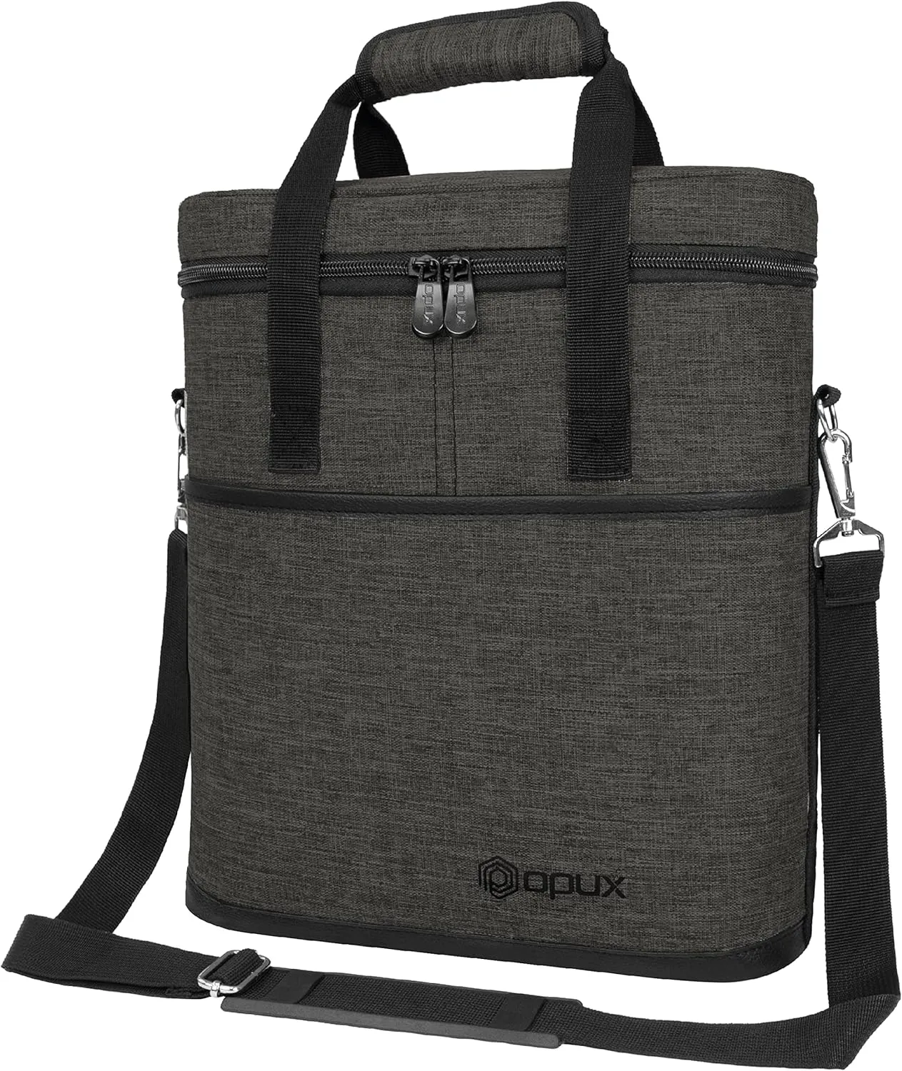 OPUX 3 Bottle Wine Carrier Tote, Insulated Wine Cooler Bag, Leakproof Travel Wine Tote for Picnic Travel BYOB, Padded Portable Wine Bottle Carrier, Gift for Wine Lover Women, Charcoal Grey