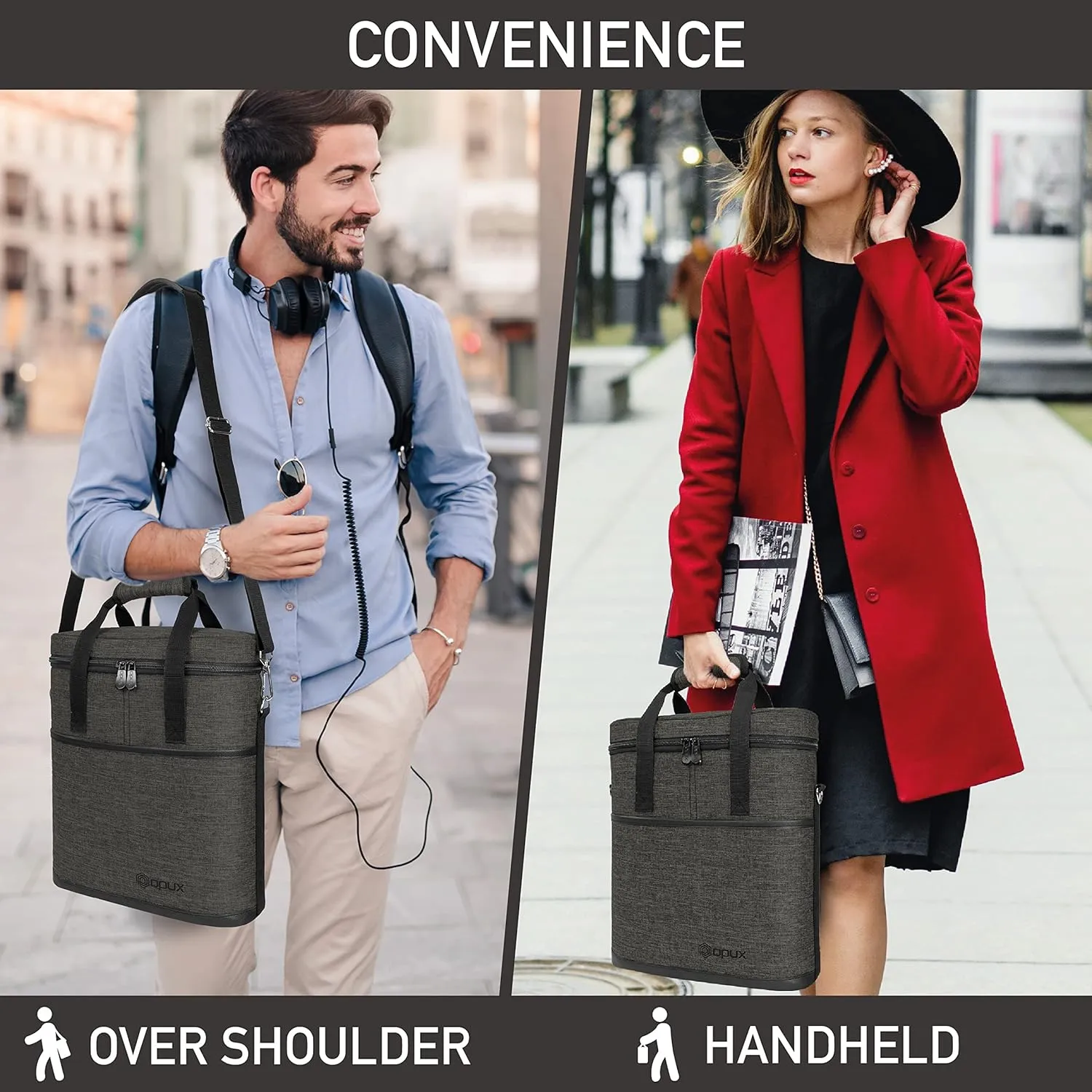 OPUX 3 Bottle Wine Carrier Tote, Insulated Wine Cooler Bag, Leakproof Travel Wine Tote for Picnic Travel BYOB, Padded Portable Wine Bottle Carrier, Gift for Wine Lover Women, Charcoal Grey