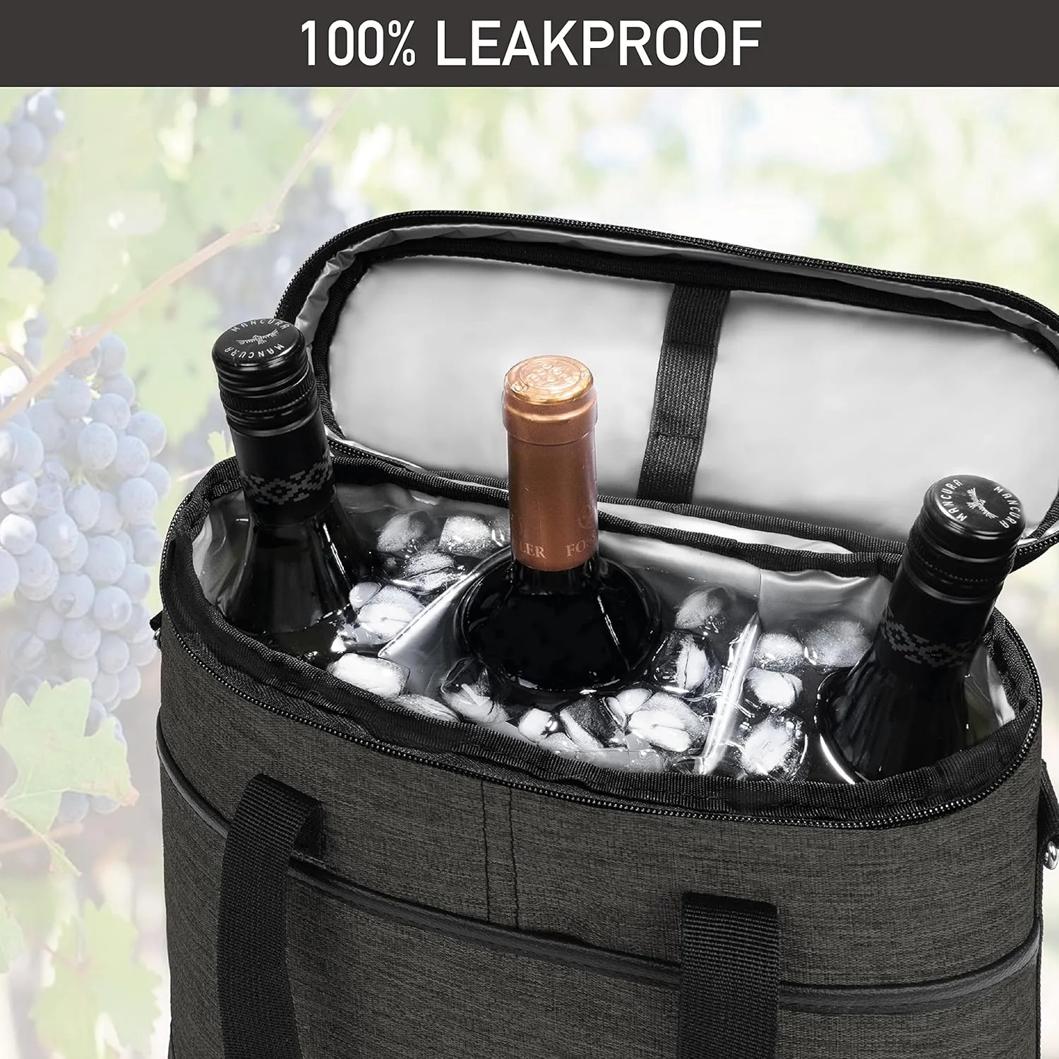 OPUX 3 Bottle Wine Carrier Tote, Insulated Wine Cooler Bag, Leakproof Travel Wine Tote for Picnic Travel BYOB, Padded Portable Wine Bottle Carrier, Gift for Wine Lover Women, Charcoal Grey