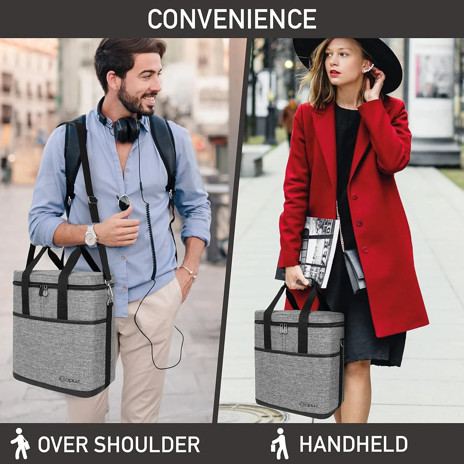 opux 6 Bottle Carrier Tote | Insulated Padded Wine Cooler Bag for Travel. Picnic, BYOB | Portable Leakproof Wine Tote Bag for Dinner, Party, Christmas, Wine Gift for Women, Men (Heather Gray)