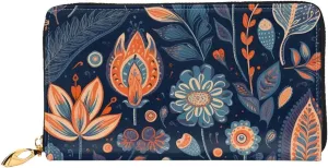 Orange And Blue Leather Wallets For Women Waterproof Zip Around Clutch Purses Large Credit Card Holder With Phone Holder Ladies Travel Coin Purse