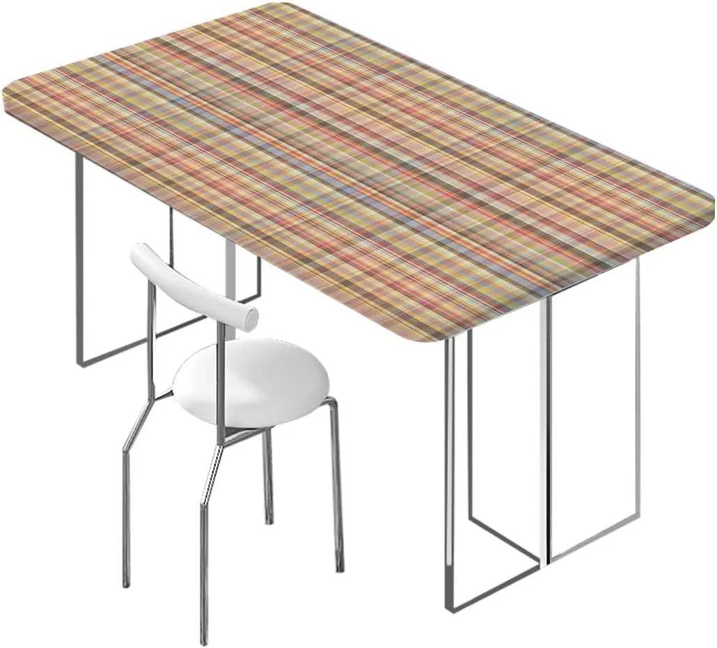 Orange Light Blue Elastic Edged Table Covers Retro Red Checkered Modern Fitted Rectangular Table Cloth with Elastic Rim Abstract Fits up 5 Foot Tables