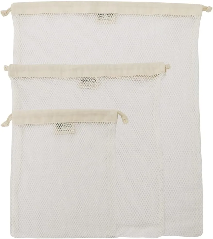 Organic Cotton Mesh Laundry Bag; Machine Washing Bags for Delicates, Lingerie and Garments, Set of 3 (S, M, L)