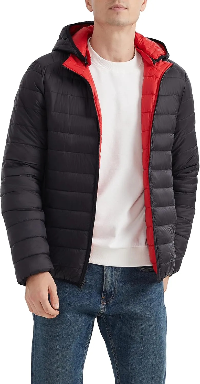 Orolay Men's Lightweight Hooded Puffer Jacket Packable Reversible Water-Resistant Winter Quilted Coat