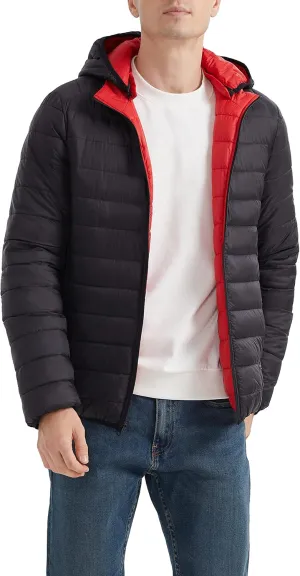 Orolay Men's Lightweight Hooded Puffer Jacket Packable Reversible Water-Resistant Winter Quilted Coat