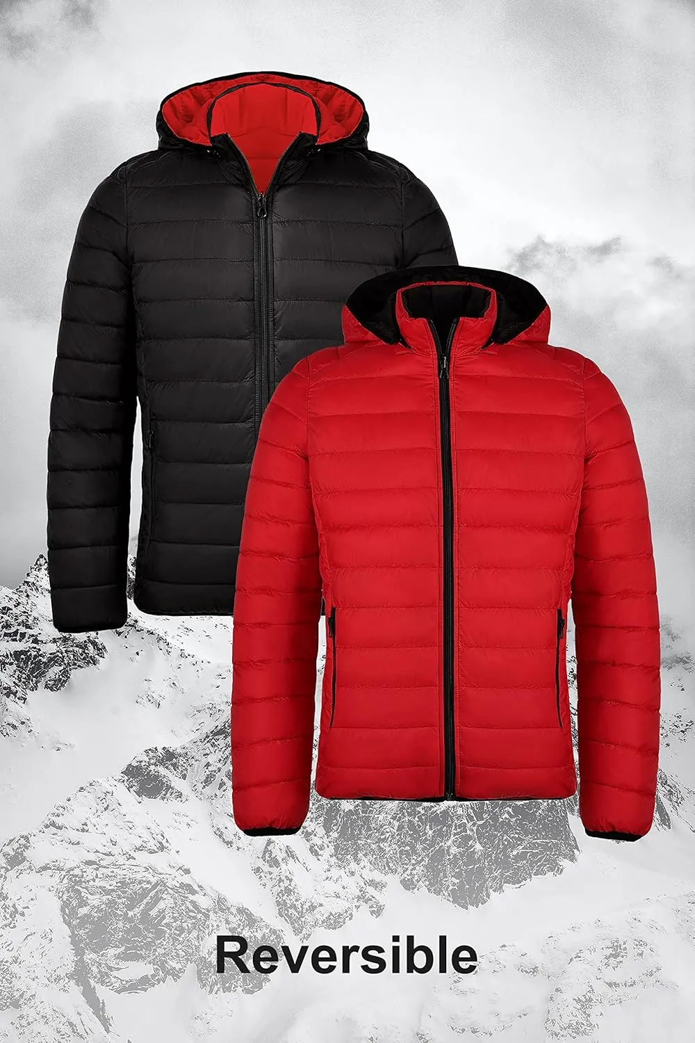 Orolay Men's Lightweight Hooded Puffer Jacket Packable Reversible Water-Resistant Winter Quilted Coat