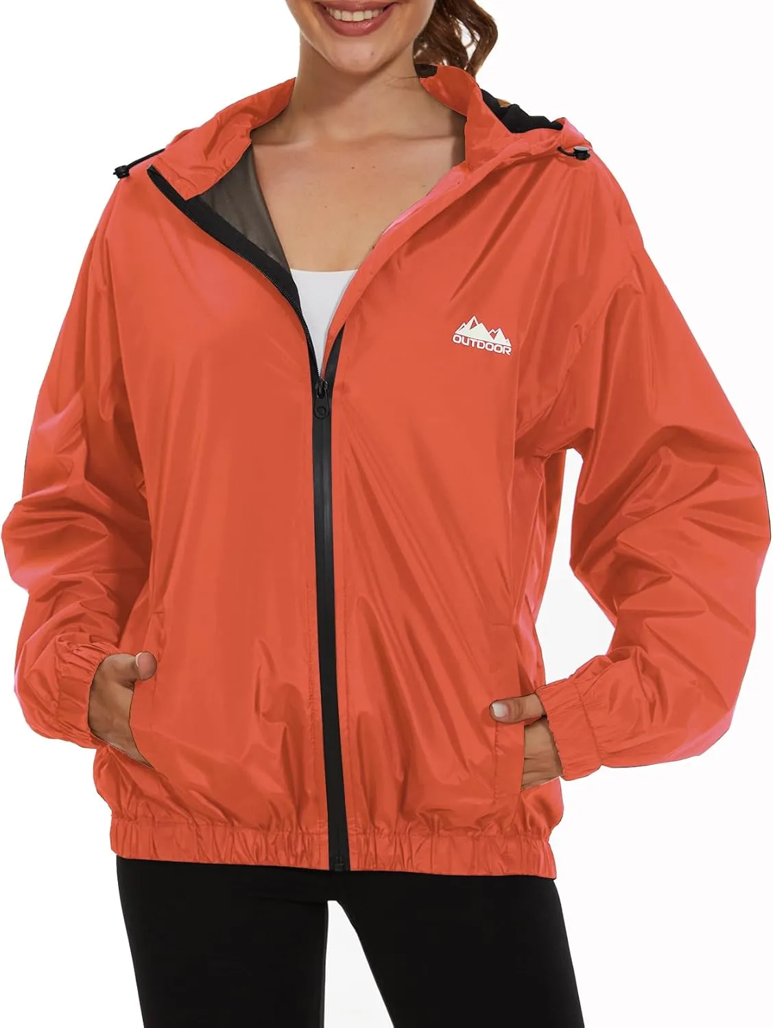 OSTOO Women's Running Cycling Lightweight Rain Jacket Waterproof with Hood Hiking Wind Breakers Pullover
