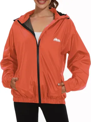 OSTOO Women's Running Cycling Lightweight Rain Jacket Waterproof with Hood Hiking Wind Breakers Pullover