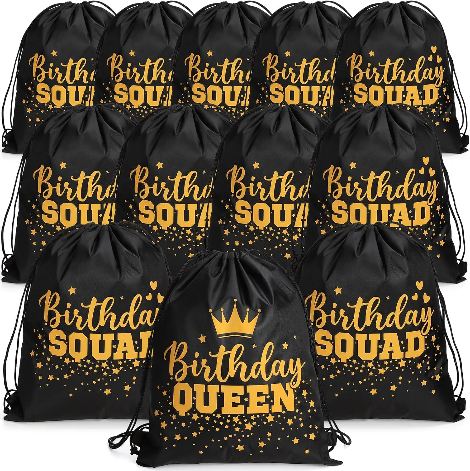 Oudain 12 Pcs Birthday Squad Drawstring Bags Birthday Queen Drawstring Backpack Bag Set Bachelorette Party Bags Party Favor Bags for Women Adults Gift Idea, 13.4" x 16.9"