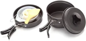 Outdoor Camping Cookware Pot Set, Aluminum Pot Frying Pan with Bowl and Spoon is Suitable for Camping, Hiking, Mountaineering, etc.