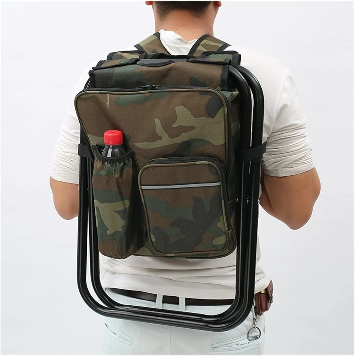 Outdoor Folding Chair with Ice Pack Camping Fishing Stool Portable Backpack Cooler Insulated Picnic Bag Hiking Seat Furniture
