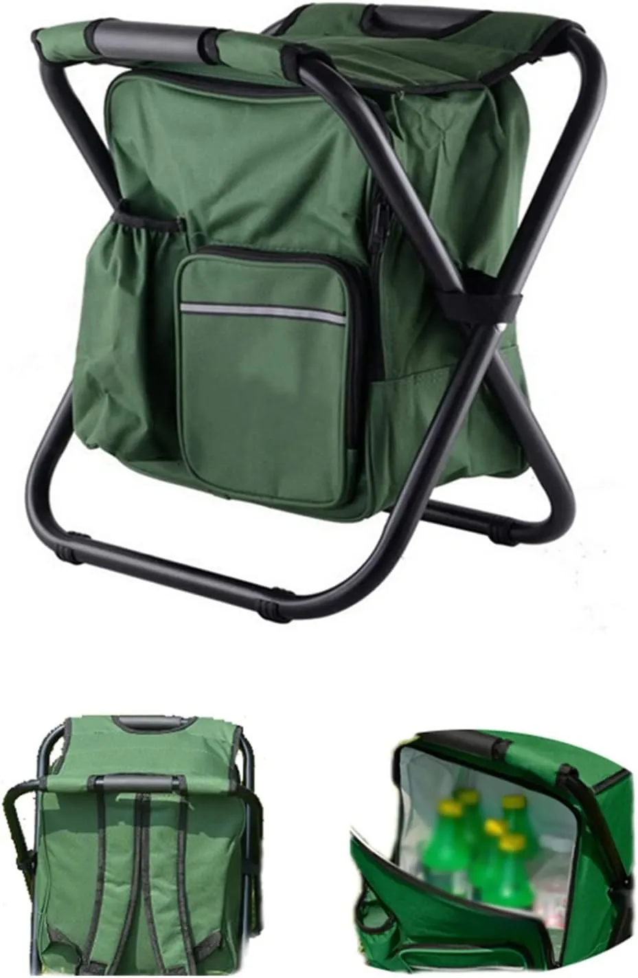 Outdoor Folding Chair with Ice Pack Camping Fishing Stool Portable Backpack Cooler Insulated Picnic Bag Hiking Seat Furniture