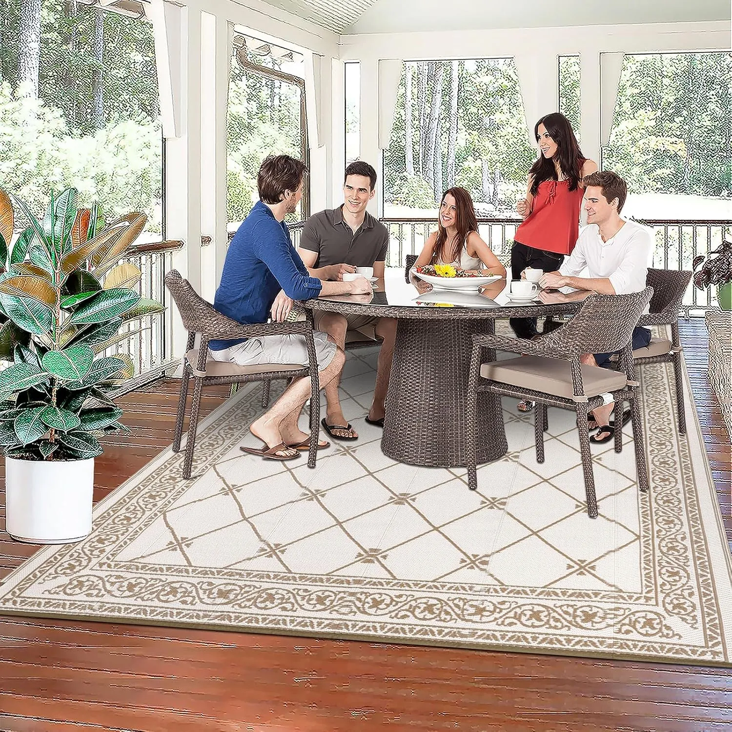 Outdoor Rug 8'x10' for Patios Waterproof Grey Patio Rugs Outdoor Mats for Front Porch,Beach Mat,Reversible Plastic Straw Camping Rugs for Outside RV,Deck,Balcony,Backyard