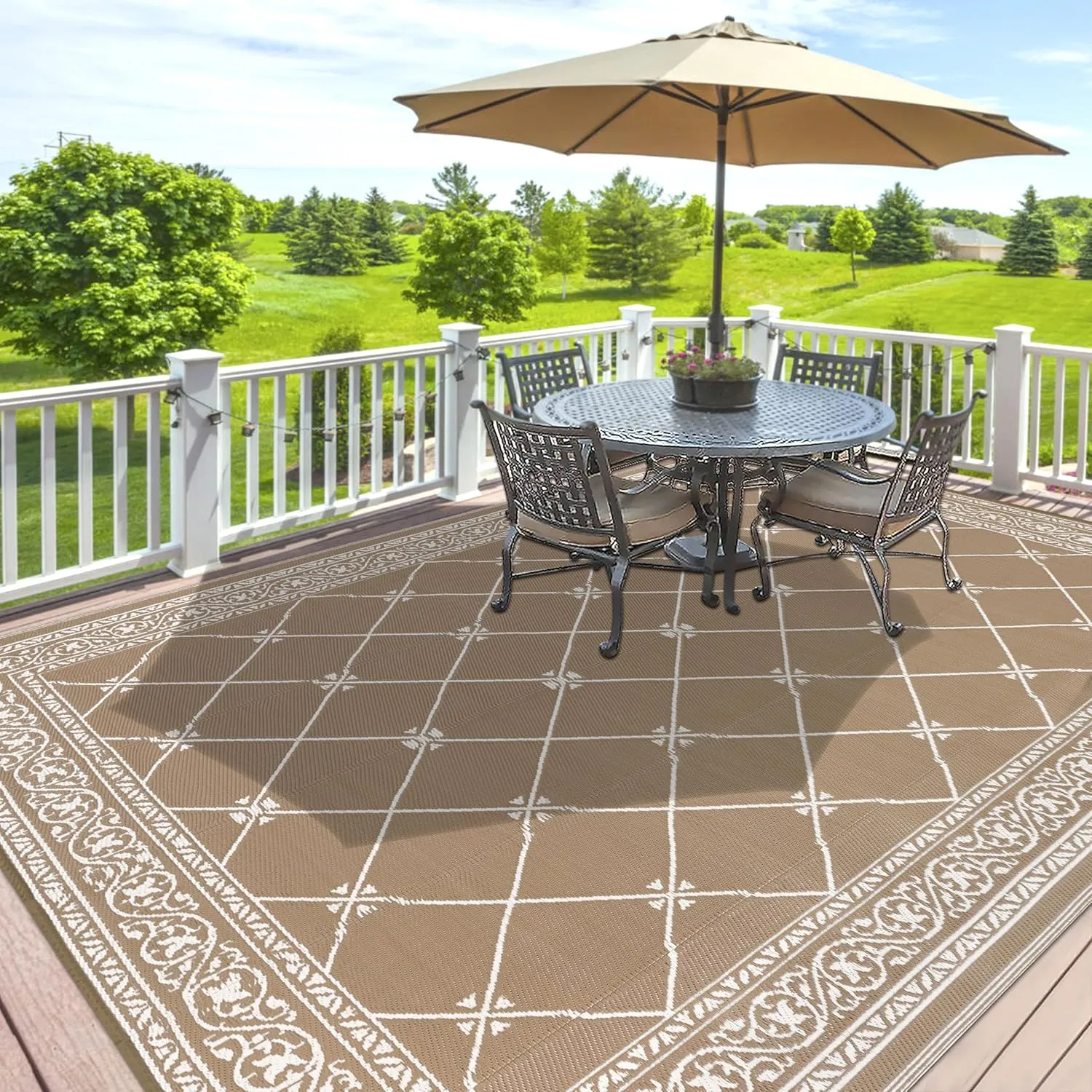 Outdoor Rug 8'x10' for Patios Waterproof Grey Patio Rugs Outdoor Mats for Front Porch,Beach Mat,Reversible Plastic Straw Camping Rugs for Outside RV,Deck,Balcony,Backyard