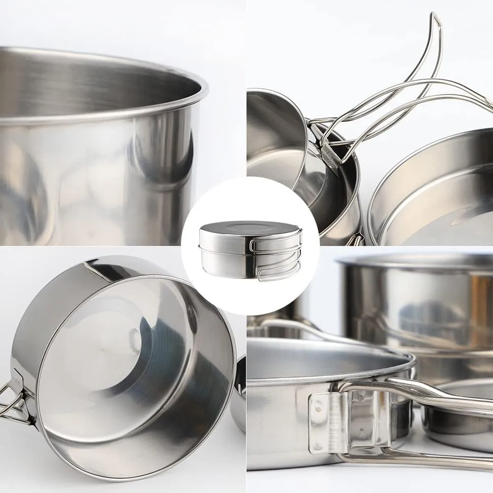 Outdoor Stainless-Steel Camping Cookware Set Hiking Backpacking Cooking Picnic Bowl Pot Set