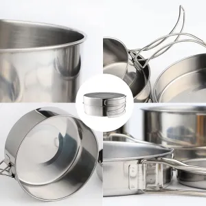 Outdoor Stainless-Steel Camping Cookware Set Hiking Backpacking Cooking Picnic Bowl Pot Set