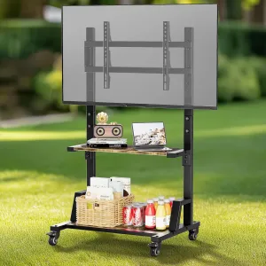 Outdoor TV Stand with Large Storage, Mobile TV Cart for Most 32-75 Inch TVs, Max VESA 600x400mm, Supports 150 lbs, Height Adjustable Portable TV Stand for Home, Office, Outdoor(Rustic Brown)