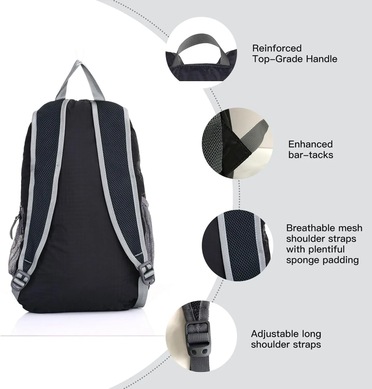 Outlander Packable Handy Lightweight Travel Hiking Backpack Daypack-Black-L