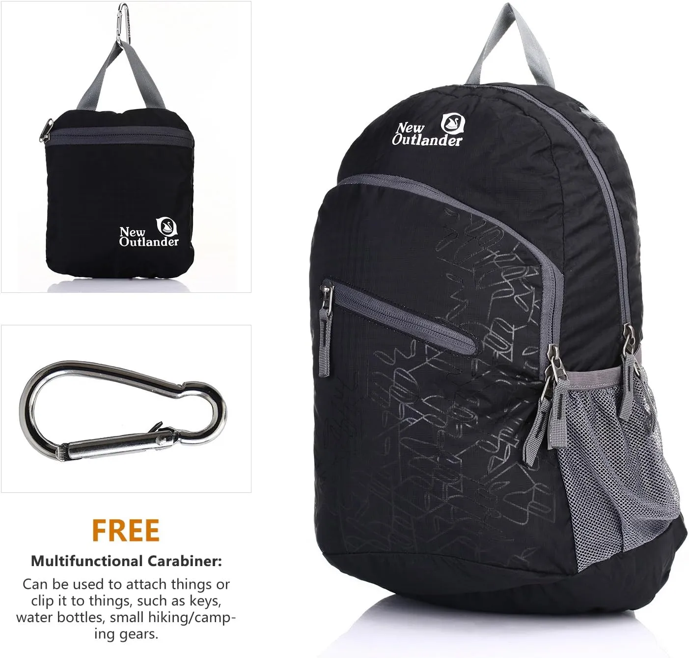 Outlander Packable Handy Lightweight Travel Hiking Backpack Daypack-Black-L
