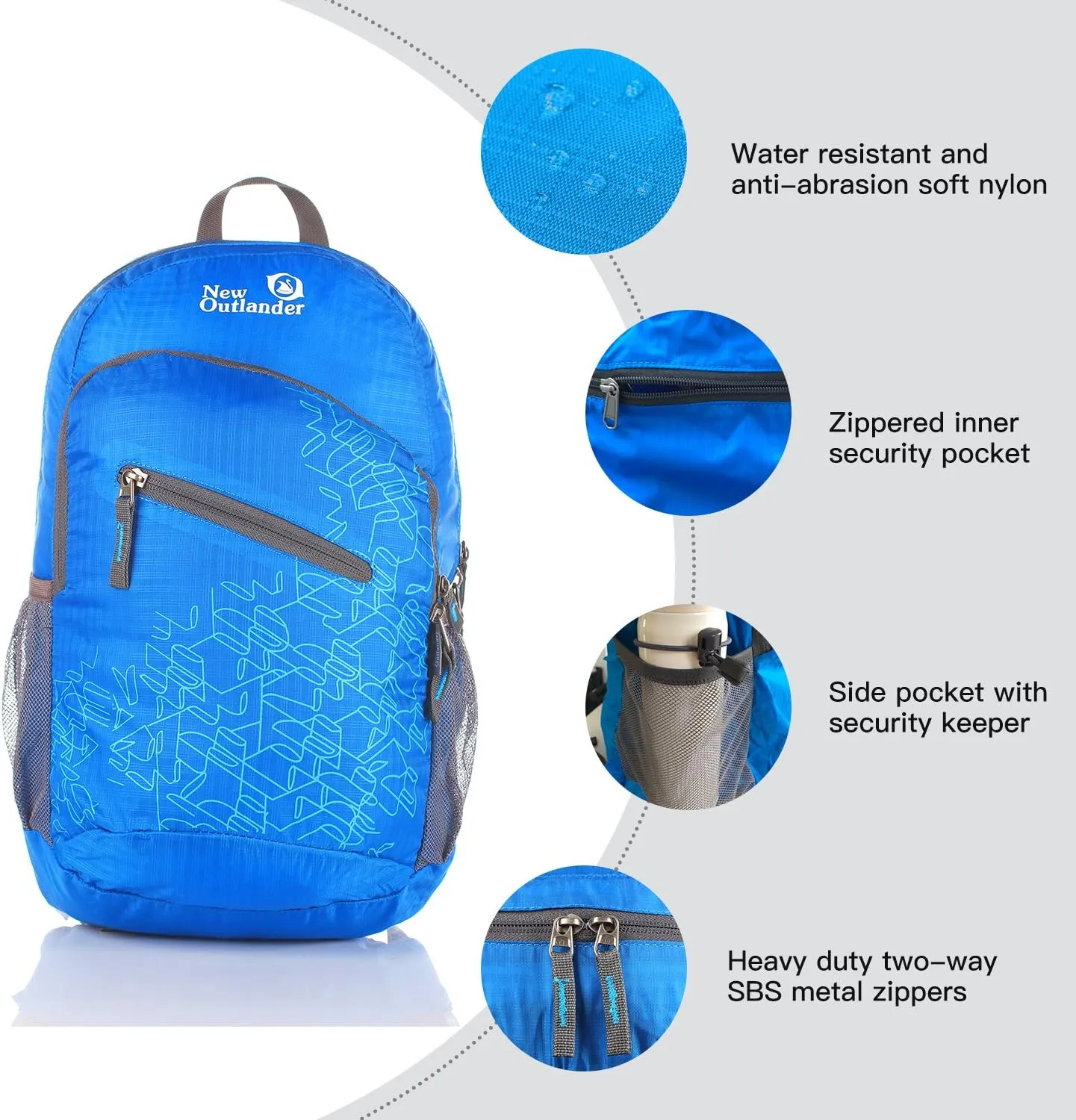 Outlander Packable Handy Lightweight Travel Hiking Backpack Daypack-Light Blue