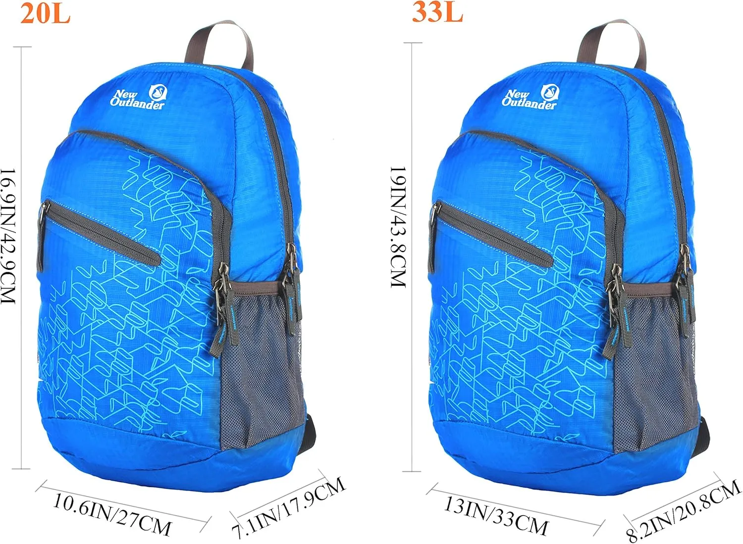 Outlander Packable Handy Lightweight Travel Hiking Backpack Daypack-Light Blue