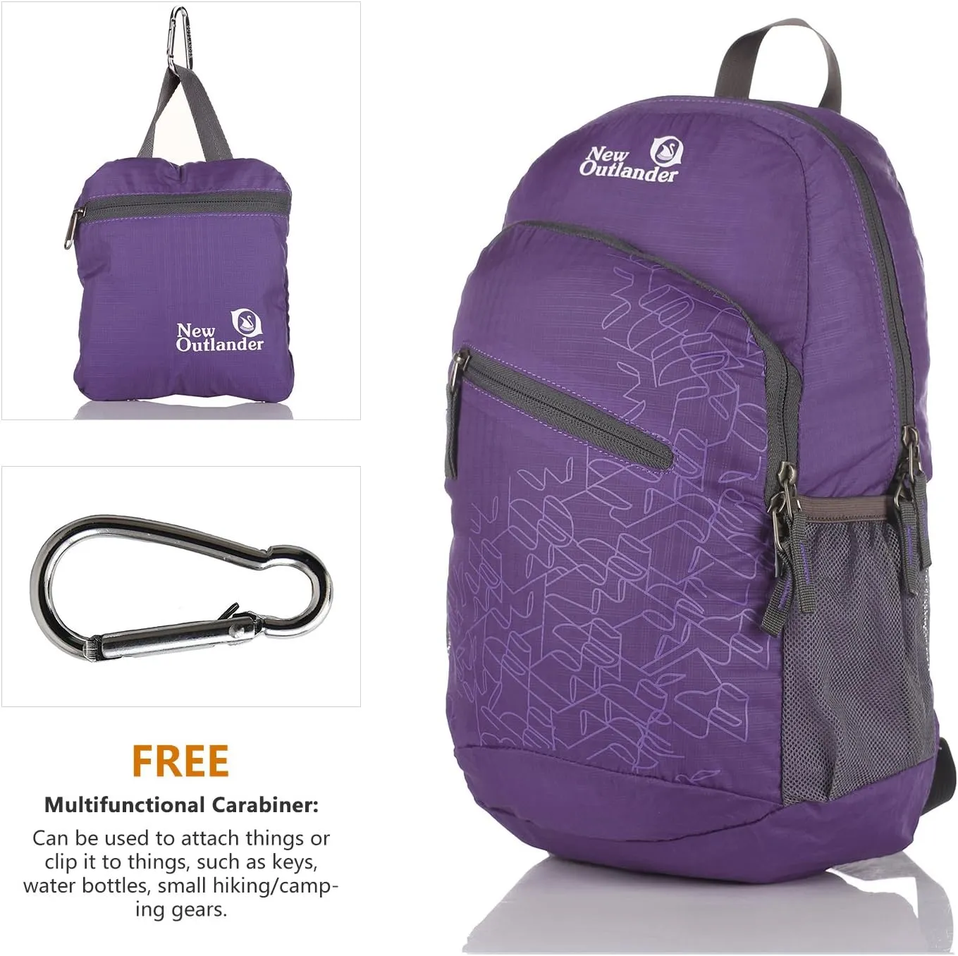 Outlander Packable Handy Lightweight Travel Hiking Backpack Daypack, Purple-L