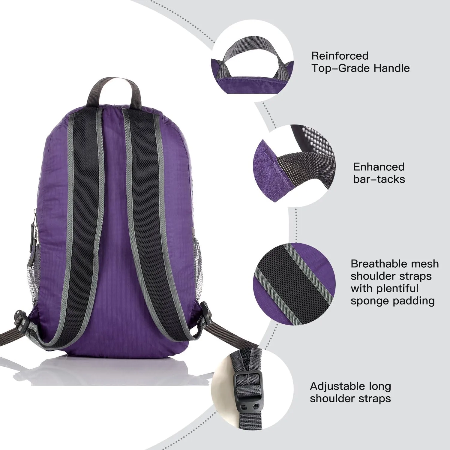 Outlander Packable Handy Lightweight Travel Hiking Backpack Daypack, Purple-L