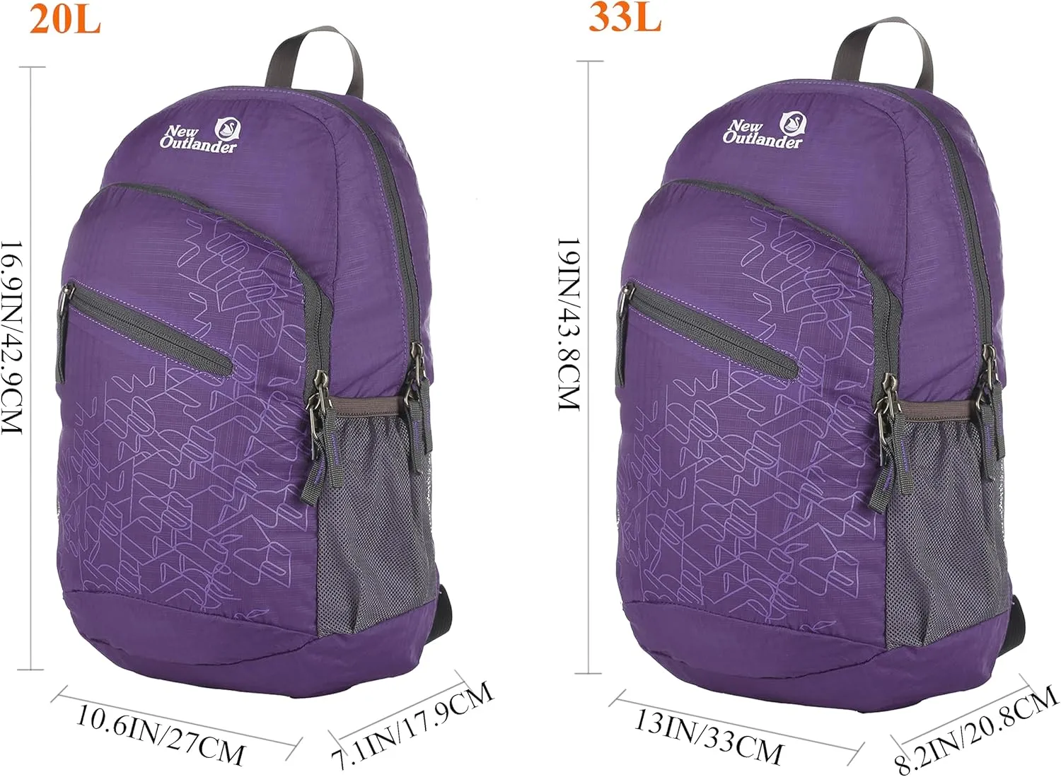 Outlander Packable Handy Lightweight Travel Hiking Backpack Daypack, Purple-L