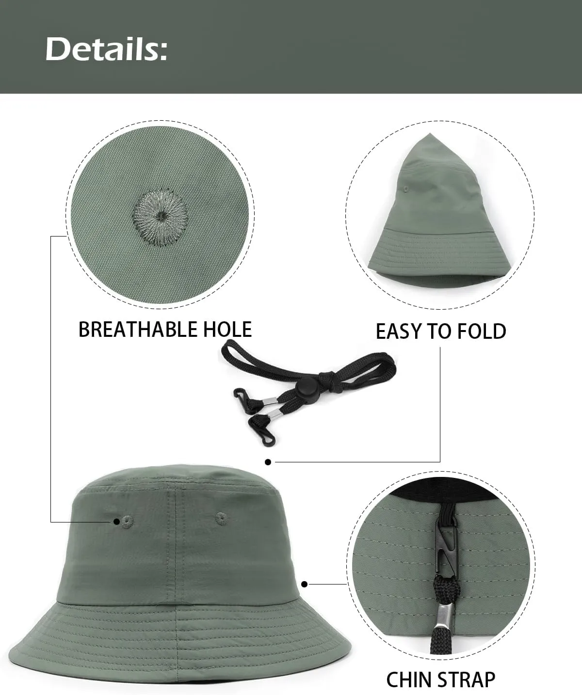 Oversize XXL Quick Dry Bucket Sun Hat,Water Repellent Fisherman Hats,Lightweight Summer Travel Hat with Detachable Chin Strap