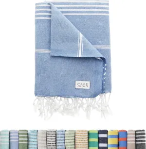 Oversized Turkish Beach Towel, Diamond Dobby Denim Blue - 37'' x 67'' - Super Soft & Lightweight | Quick Dry Sand Free Travel Towels for Beach or Bath | Gifts