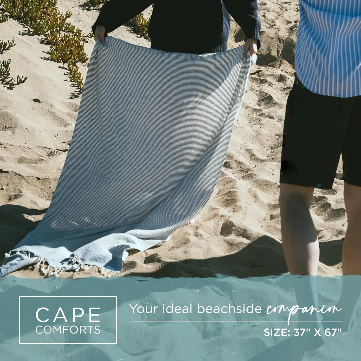 Oversized Turkish Beach Towel, Diamond Dobby Denim Blue - 37'' x 67'' - Super Soft & Lightweight | Quick Dry Sand Free Travel Towels for Beach or Bath | Gifts