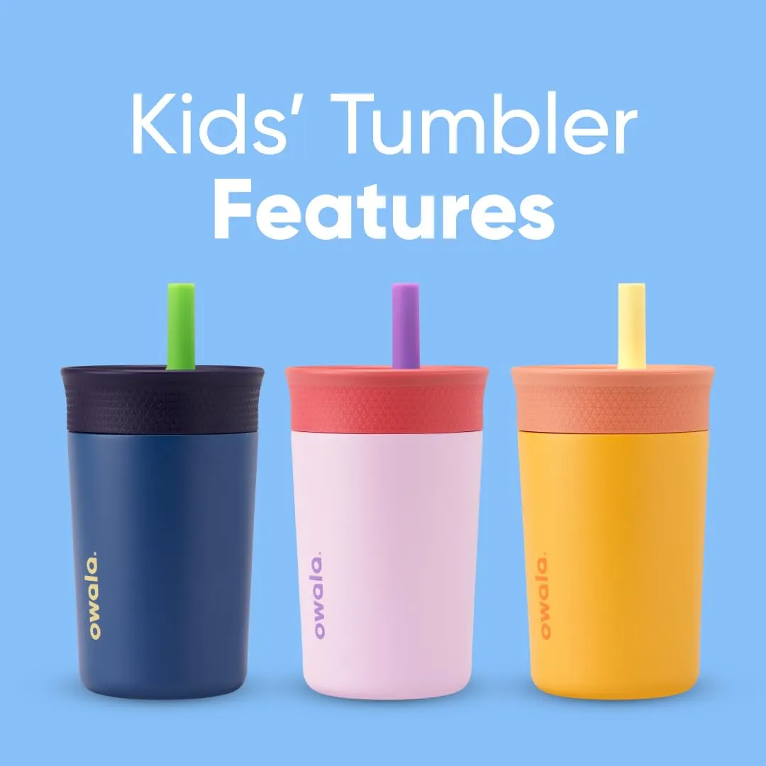 Owala Kids Insulation Stainless Steel Tumbler with Spill Resistant Flexible Straw, Easy to Clean, Kids Water Bottle, Great for Travel, Dishwasher Safe, 12 Oz, Peach and Yellow (Picnic)