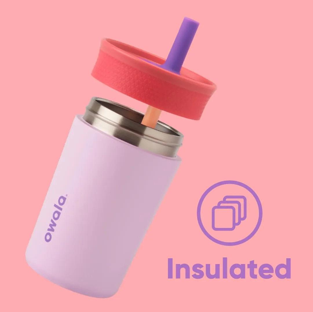Owala Kids Insulation Stainless Steel Tumbler with Spill Resistant Flexible Straw, Easy to Clean, Kids Water Bottle, Great for Travel, Dishwasher Safe, 12 Oz, Peach and Yellow (Picnic)