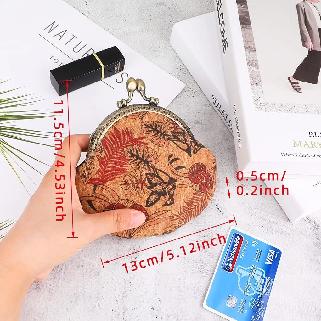 Oyachic Floral Buckle Coin Purses Vintage Pouch Kiss-lock Change Purse Wallets PU Wood Grain Key Holder Coin Bag Make Up Bag