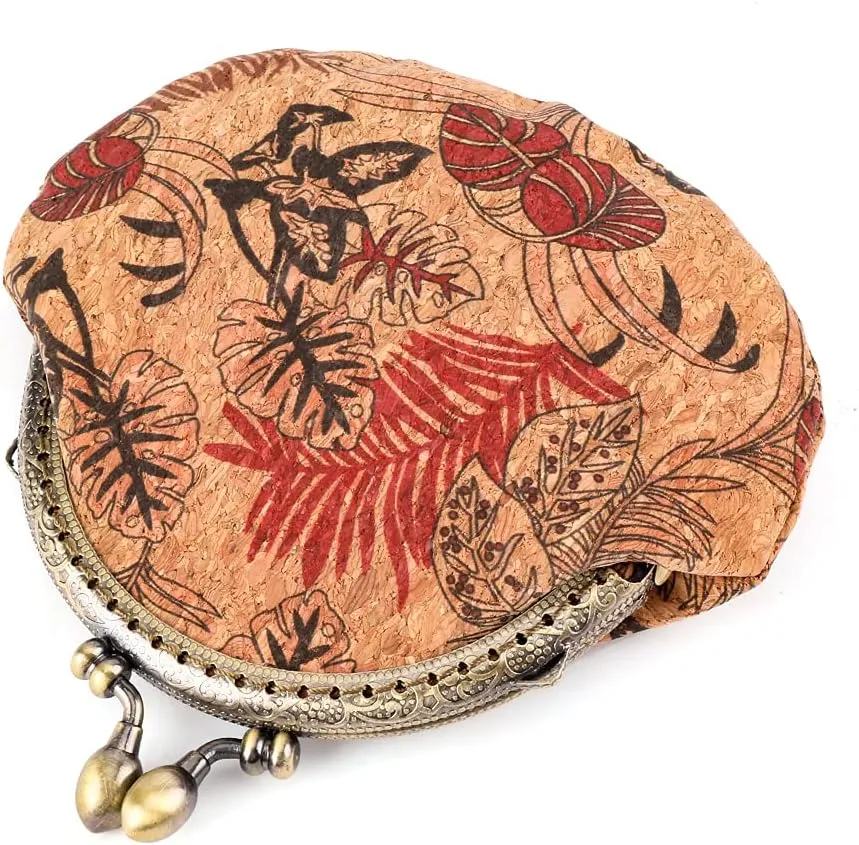 Oyachic Floral Buckle Coin Purses Vintage Pouch Kiss-lock Change Purse Wallets PU Wood Grain Key Holder Coin Bag Make Up Bag