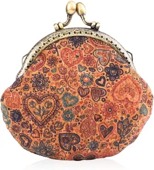 Oyachic Floral Buckle Coin Purses Vintage Pouch Kiss-lock Change Purse Wallets PU Wood Grain Key Holder Coin Bag Make Up Bag
