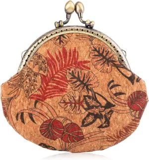 Oyachic Floral Buckle Coin Purses Vintage Pouch Kiss-lock Change Purse Wallets PU Wood Grain Key Holder Coin Bag Make Up Bag