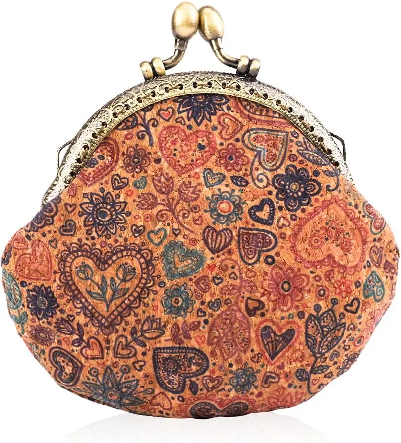 Oyachic Floral Buckle Coin Purses Vintage Pouch Kiss-lock Change Purse Wallets PU Wood Grain Key Holder Coin Bag Make Up Bag