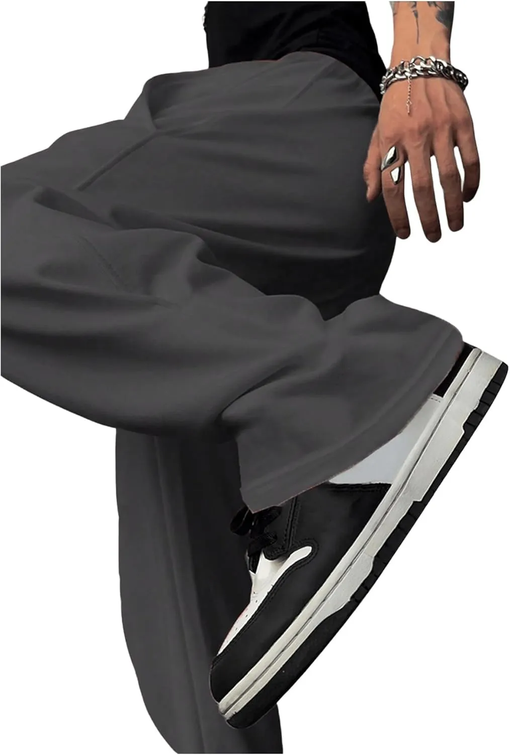OYOANGLE Men's Drawstring Elastic Waist Baggy Sweatpants Y2K Loose Wide Leg Long Pants with Pocket