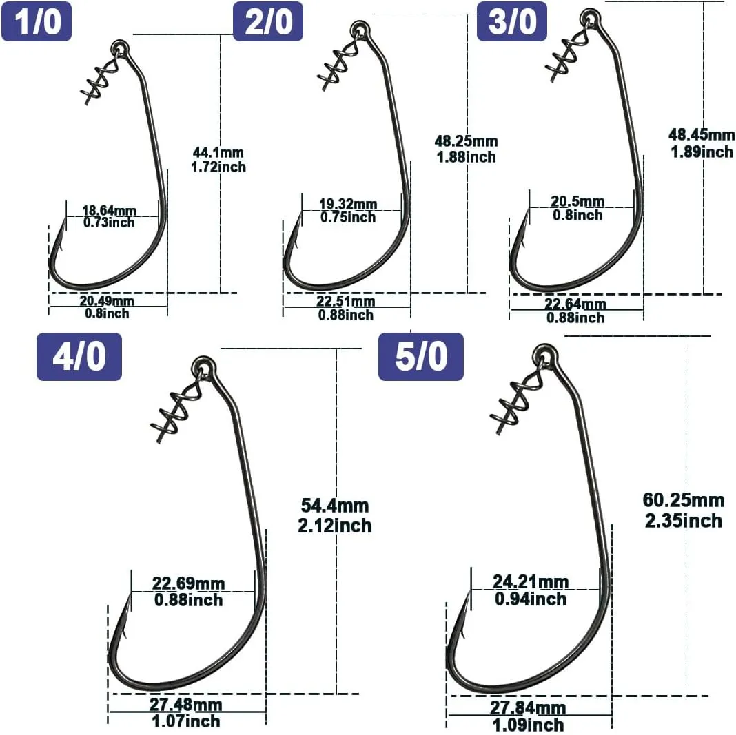 Pack of 60 Extra Wide Gap Hook with Spring Pin Swimbait Hooks with Twistlock for Bass Fishing Soft Plastic Hook