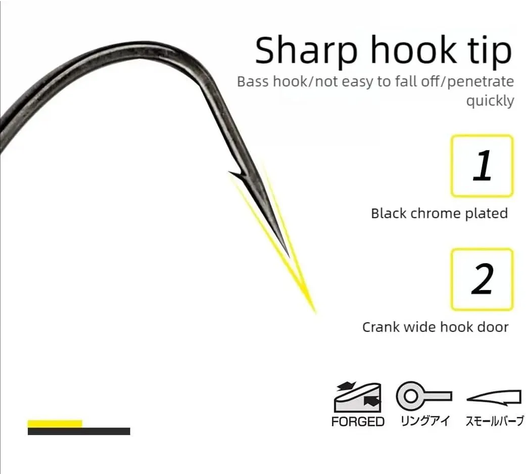 Pack of 60 Extra Wide Gap Hook with Spring Pin Swimbait Hooks with Twistlock for Bass Fishing Soft Plastic Hook