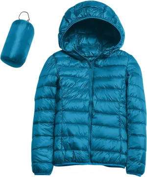 Packable Down Jacket for Women Lightweight Winter Duck Down Jackets Slim Fit Bubble Coat Zipper Warm Puffer Jacket with Hood