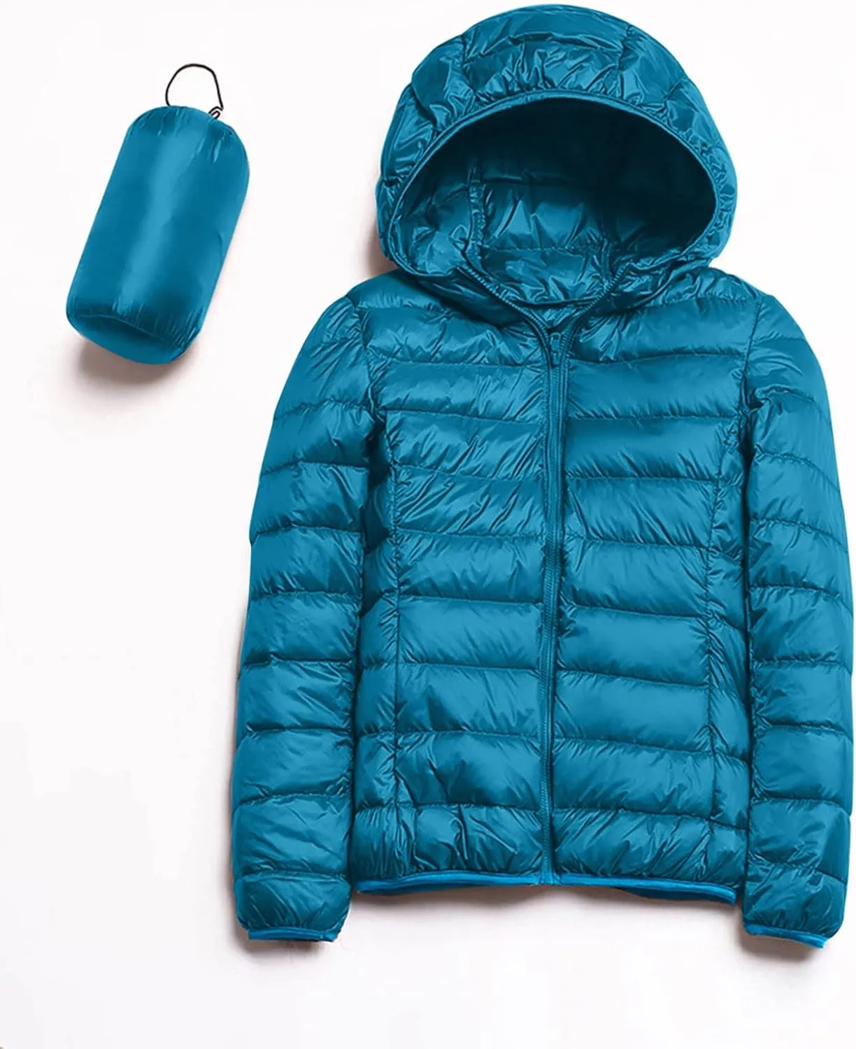 Packable Down Jacket for Women Lightweight Winter Duck Down Jackets Slim Fit Bubble Coat Zipper Warm Puffer Jacket with Hood